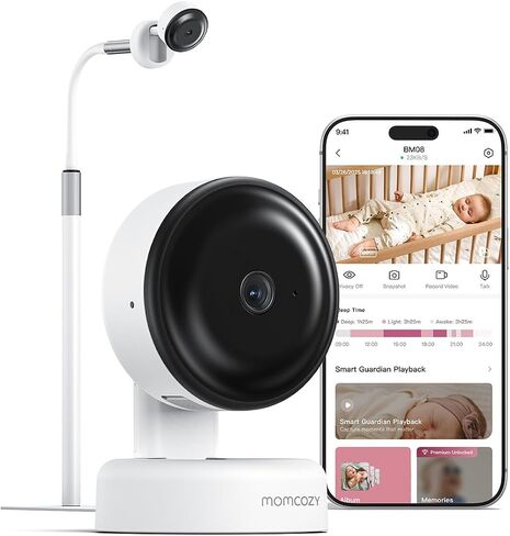 Momcozy Smart Baby Monitor, 2K HD & Night Vision Contact-Free Baby Monitor | Sleep Summary, Electric Safe Fence, Cry/Motion Detection & Auto Soothing, 2.4/5GHz WiFi, 2-Way Audio, No Subscription, BM08 in Kuwait