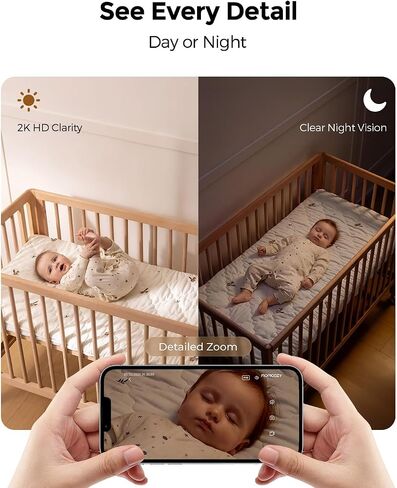 Momcozy Smart Baby Monitor, 2K HD & Night Vision Contact-Free Baby Monitor | Sleep Summary, Electric Safe Fence, Cry/Motion Detection & Auto Soothing, 2.4/5GHz WiFi, 2-Way Audio, No Subscription, BM08 in Kuwait