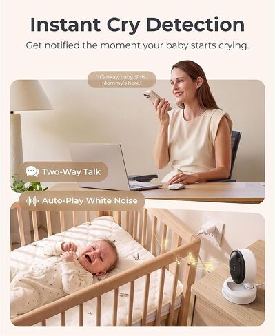 Momcozy Smart Baby Monitor, 2K HD & Night Vision Contact-Free Baby Monitor | Sleep Summary, Electric Safe Fence, Cry/Motion Detection & Auto Soothing, 2.4/5GHz WiFi, 2-Way Audio, No Subscription, BM08 in Kuwait