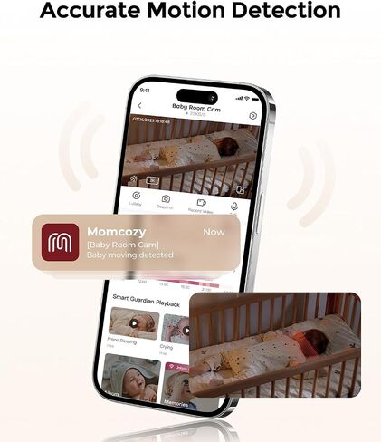 Momcozy Smart Baby Monitor, 2K HD & Night Vision Contact-Free Baby Monitor | Sleep Summary, Electric Safe Fence, Cry/Motion Detection & Auto Soothing, 2.4/5GHz WiFi, 2-Way Audio, No Subscription, BM08 in Kuwait