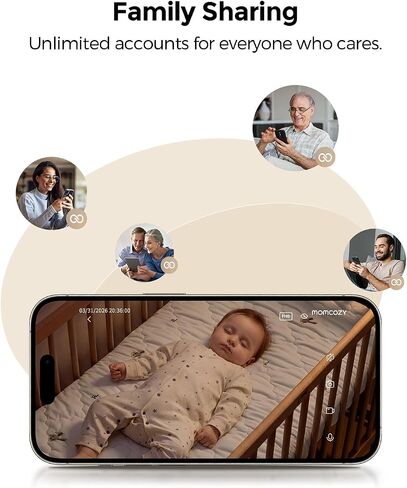 Momcozy Smart Baby Monitor, 2K HD & Night Vision Contact-Free Baby Monitor | Sleep Summary, Electric Safe Fence, Cry/Motion Detection & Auto Soothing, 2.4/5GHz WiFi, 2-Way Audio, No Subscription, BM08 in Kuwait