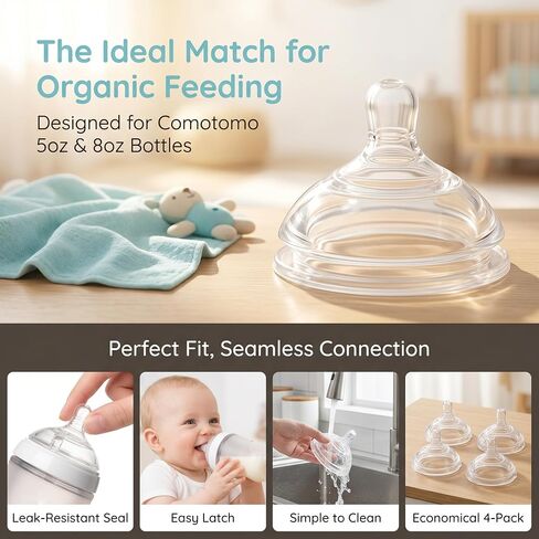 Silicone Nipples Compatible with Comotomo 5oz, 8oz Bottle, Fast Flow, 6+ Months,4 Pack in Kuwait