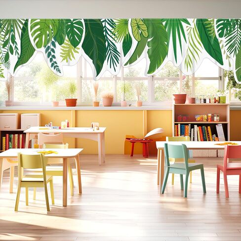 6PCS School Classroom Curtains Green Leaf Curtain Back to School Green Leaf Window Cover Greenery Classroom Decor Plant Valance Curtains Drapes for Window Daycare Primary Playroom Bedroom Decor in Kuwait