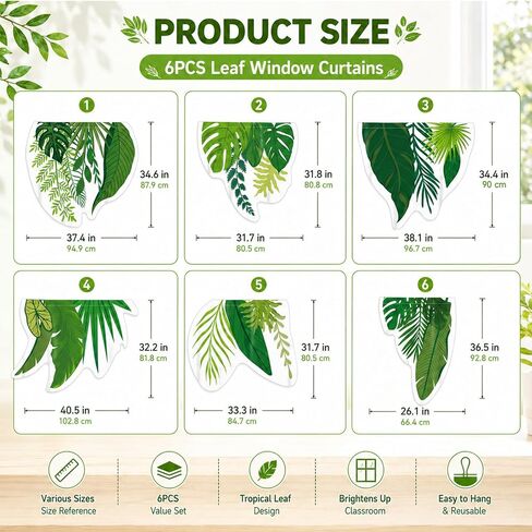 6PCS School Classroom Curtains Green Leaf Curtain Back to School Green Leaf Window Cover Greenery Classroom Decor Plant Valance Curtains Drapes for Window Daycare Primary Playroom Bedroom Decor in Kuwait
