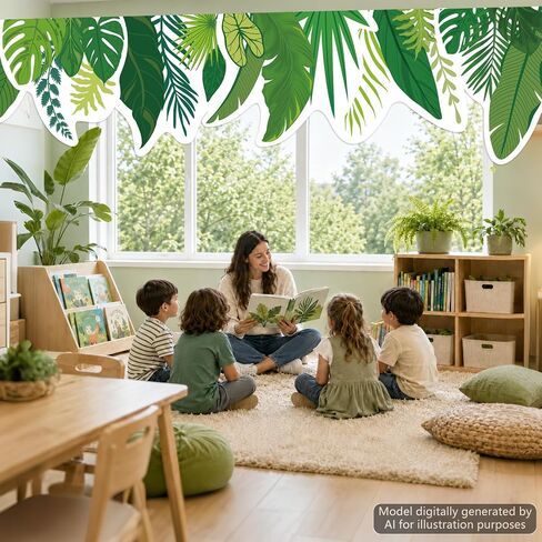 6PCS School Classroom Curtains Green Leaf Curtain Back to School Green Leaf Window Cover Greenery Classroom Decor Plant Valance Curtains Drapes for Window Daycare Primary Playroom Bedroom Decor in Kuwait