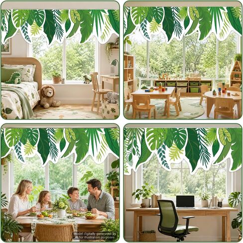 6PCS School Classroom Curtains Green Leaf Curtain Back to School Green Leaf Window Cover Greenery Classroom Decor Plant Valance Curtains Drapes for Window Daycare Primary Playroom Bedroom Decor in Kuwait