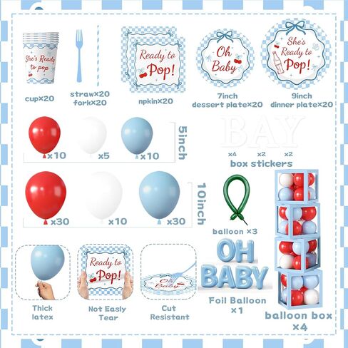 Shes Ready to Pop Baby Shower Decorations Boy All-in-1 Soda Pop Baby Shower Decorations with Balloon Arch Baby Boxes Plates Napkins Cake Toppers Tablecloth Backdrop Banner for Gender Reveal Party in Kuwait