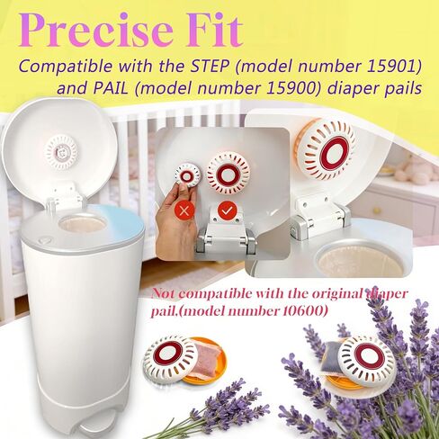 PurifyLogix Diaper Pail Deodorizers for Munchkin Step and Pail Diaper Pails | 12 PCS Activated Carbon Refills for Arm & Hammer Puck Baking Soda Cartridge (3.5"), 6* Lavender & 6* Peach Flavor in Kuwait