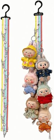 Plush Doll Hanging Storage Rope Display Rack with 8 Clips – Wall Hanging Organizer for Keychain Plushies, Mini Toys– Holds up to 3kg (White) in Kuwait