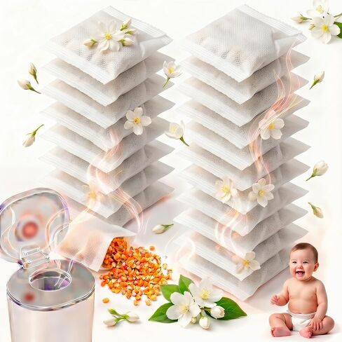 20 Packs Jasmine Scented Diaper Pail Deodorizer Refills, Natural Corn Cob Odor Absorber for Munchkin Step & Pail, Odor Eliminator, Calming Nursery Freshener in Kuwait