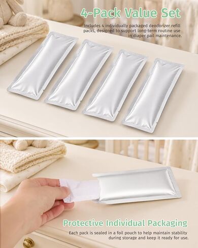 4-Pack Replacement Deodorizer Packs Compatible with Momcozy Diaper Pail, Diaper Pail Deodorizer Refills, Easy Replacement Packs for Nursery Use in Kuwait