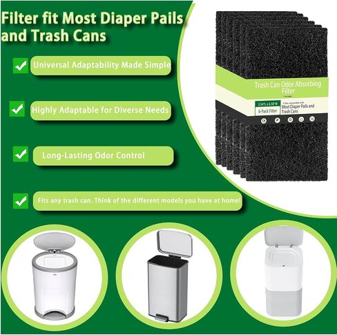 6 Pack Universal Filters for Diaper Pail Trash Can Activated Carbon Filter | Stick-On Diaper Pail Carbon Filters,Garbage Cans Filter Replacement in Kuwait