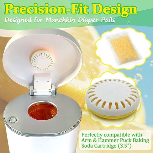 Diaper Pail Deodorizer for Munchkin Step and Pail Diaper Pails | 1 Puck Cartridge & 4 Lemon Scented Odor Remover Refills, 3.5" Diaper Pail Deodorizer, for STEP (15901) and PAIL (15900) in Kuwait
