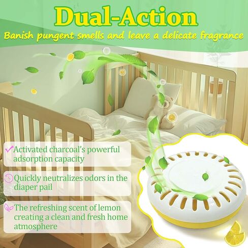 Diaper Pail Deodorizer for Munchkin Step and Pail Diaper Pails | 1 Puck Cartridge & 4 Lemon Scented Odor Remover Refills, 3.5" Diaper Pail Deodorizer, for STEP (15901) and PAIL (15900) in Kuwait