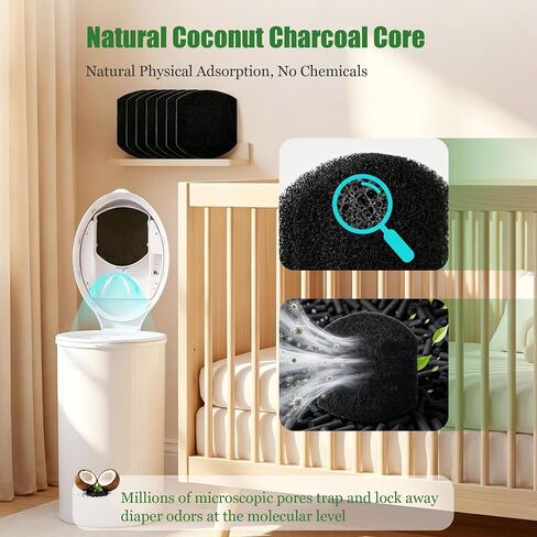 16 Pack 0.4 Inch Thick Baby Diaper Pail Deodorizer Activated Charcoal Odor Absorbing Filters Compatible with Ubbi Steel Diaper Pail Odor Eliminator for Nursery Odor Control in Kuwait