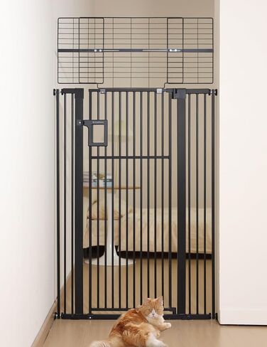 No Pawblems 55" Extra Tall Pet Gate for Cat, 29-43" Auto Close Cat Gate for Doorways/Stairs/Hallways, NO Drilling Pressure Mounted Tall Dog Gate Indoor, 1.37" Pet-Safe Gap, Black in Saudi Arabia