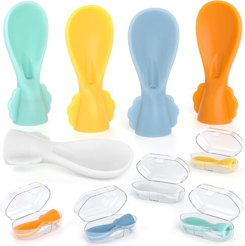 Baby Food Pouch Spoon Attachments, 5 Pack Silicone Toppers with Case | 5 silicone pouch spoon toppers with clear travel cases, 10mm standard-spout fit, for diaper bags, strollers, daycare, travel in Kuwait