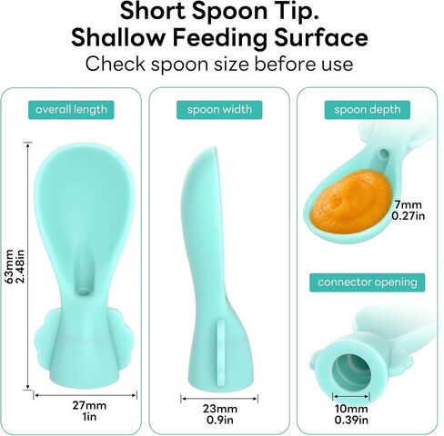 Baby Food Pouch Spoon Attachments, 5 Pack Silicone Toppers with Case | 5 silicone pouch spoon toppers with clear travel cases, 10mm standard-spout fit, for diaper bags, strollers, daycare, travel in Kuwait