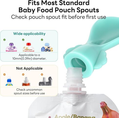 Baby Food Pouch Spoon Attachments, 5 Pack Silicone Toppers with Case | 5 silicone pouch spoon toppers with clear travel cases, 10mm standard-spout fit, for diaper bags, strollers, daycare, travel in Kuwait