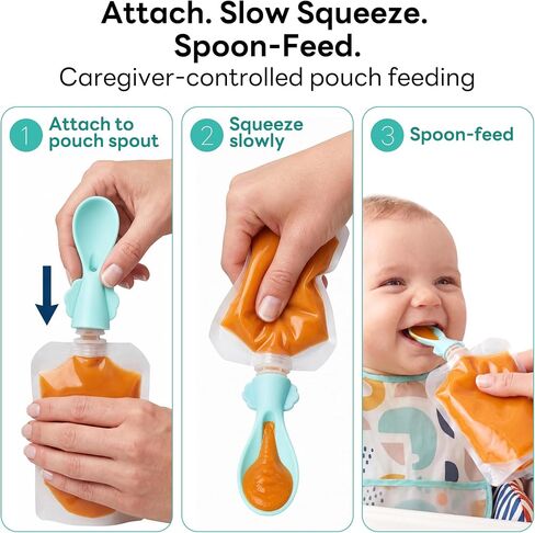Baby Food Pouch Spoon Attachments, 5 Pack Silicone Toppers with Case | 5 silicone pouch spoon toppers with clear travel cases, 10mm standard-spout fit, for diaper bags, strollers, daycare, travel in Kuwait
