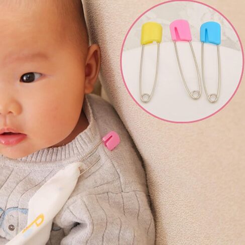 10pcs Toddler Nappy Pins with Safety Locking Closures (Large) | Stainless Steel Diaper Pins, toddler safety pins for Cloth Diapers ABS Plastic Safe Locking Closures in Kuwait