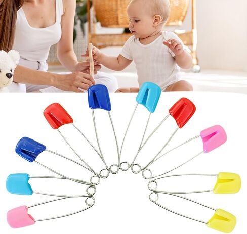 10pcs Toddler Nappy Pins with Safety Locking Closures (Large) | Stainless Steel Diaper Pins, toddler safety pins for Cloth Diapers ABS Plastic Safe Locking Closures in Kuwait