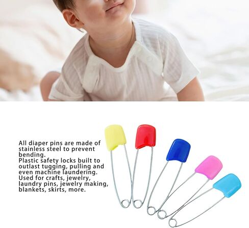 10pcs Toddler Nappy Pins with Safety Locking Closures (Large) | Stainless Steel Diaper Pins, toddler safety pins for Cloth Diapers ABS Plastic Safe Locking Closures in Kuwait