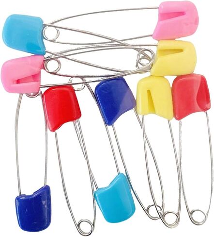 10pcs Toddler Nappy Pins with Safety Locking Closures (Large) | Stainless Steel Diaper Pins, toddler safety pins for Cloth Diapers ABS Plastic Safe Locking Closures in Kuwait