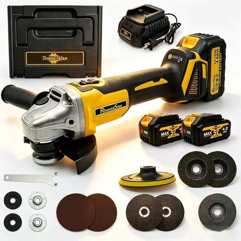 Cordless Angle Grinder 3/8"-16-21V Brushless Motor Battery Grinder Kit, Power Cut Off Tool with 2x4.0Ah Battery & Charger, Grinding Accessories for Metal Cutting, Grinding, Polishing in Kuwait