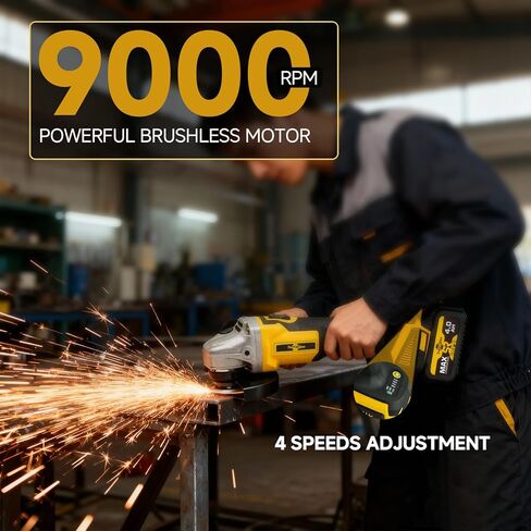Cordless Angle Grinder 3/8"-16-21V Brushless Motor Battery Grinder Kit, Power Cut Off Tool with 2x4.0Ah Battery & Charger, Grinding Accessories for Metal Cutting, Grinding, Polishing in Kuwait