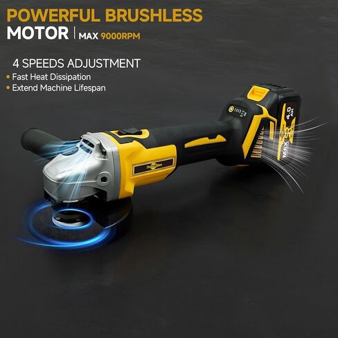 Cordless Angle Grinder 3/8"-16-21V Brushless Motor Battery Grinder Kit, Power Cut Off Tool with 2x4.0Ah Battery & Charger, Grinding Accessories for Metal Cutting, Grinding, Polishing in Kuwait