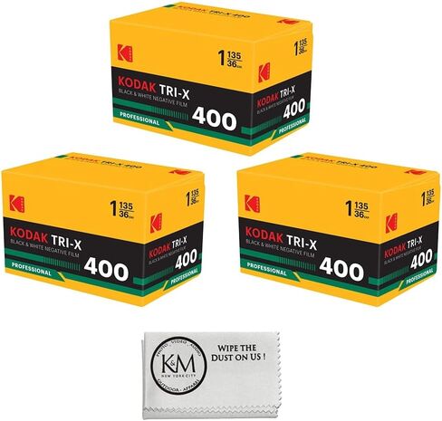 Kodak Tri-X 400 Black & White Negative Film | 35mm Roll Film | 36 Exposures Per Roll, Classic Grain Structure and Fine Grain| 3 Rolls with Microfiber Cloth in Kuwait