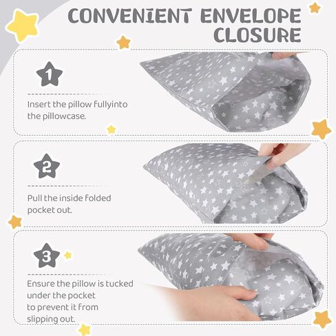 Peryiter 6 Pack Toddler Pillowcases for Daycare, 9x14 Inch Soft Microfiber Kids Pillow Covers with Stars Mini Envelope Closure Pillowcases for Girl Boy Toddler Bed Travel Nap Sleeping Pillow(Gray) in Kuwait