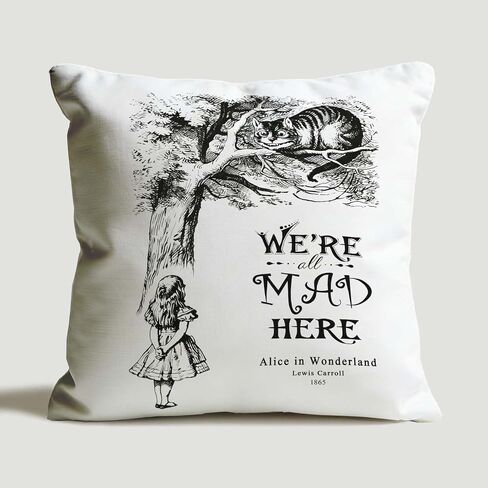 Alice in Wonderland Throw Pillow Cover 18x18 Inches | Alice In Wonderland Gifts,Reading Corner Decor for Classroom,Reading Pillow Cover for Bookish,Reading nook,Library Decor. in Kuwait