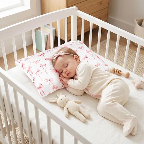 Muslin Toddler Pillowcase 2 Pack for Girls, Kid Small Pillow Cases with Envelope Closure, Toddler Pillow Cover for 13"x18" 14"x20" Soft and Breathable Travel Pillowcase, Pink Bow in Kuwait