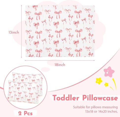 Muslin Toddler Pillowcase 2 Pack for Girls, Kid Small Pillow Cases with Envelope Closure, Toddler Pillow Cover for 13"x18" 14"x20" Soft and Breathable Travel Pillowcase, Pink Bow in Kuwait