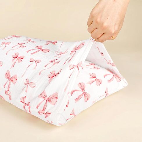Muslin Toddler Pillowcase 2 Pack for Girls, Kid Small Pillow Cases with Envelope Closure, Toddler Pillow Cover for 13"x18" 14"x20" Soft and Breathable Travel Pillowcase, Pink Bow in Kuwait