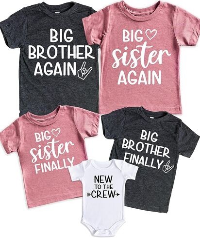 Teeny Fox Big Brother Again Sister Finally New to Crew Sibling Announcement T-Shirt in Kuwait