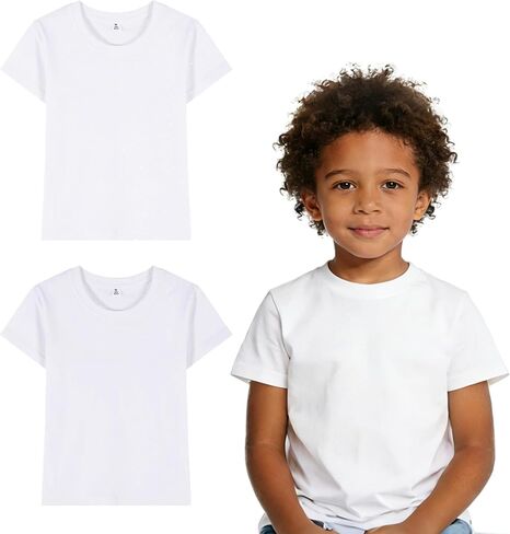 ORJ 2 Pack Polyester Kid Shirt Sublimation Blank T Shirts Polyester Tshirts for Sublimation White Crew Neck in Kuwait