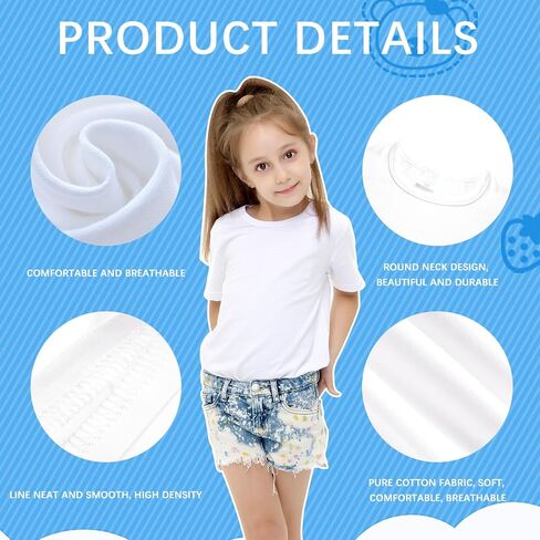 ORJ 2 Pack Polyester Kid Shirt Sublimation Blank T Shirts Polyester Tshirts for Sublimation White Crew Neck in Kuwait