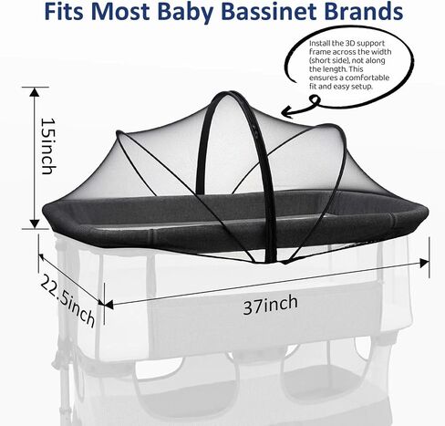 Bassinet Mosquito Net Cover to Keep Cats & Bugs Out for Baby, Two-Way Zipper, Portable Bassinet Cover with Storage Bag, Breathable Baby Mosquito Net for Travel Crib, Black in Kuwait