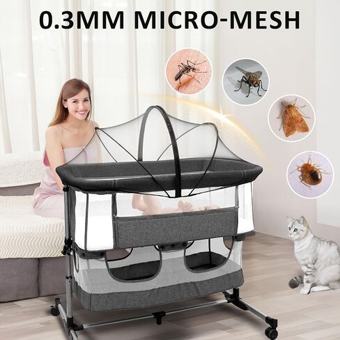 Bassinet Mosquito Net Cover to Keep Cats & Bugs Out for Baby, Two-Way Zipper, Portable Bassinet Cover with Storage Bag, Breathable Baby Mosquito Net for Travel Crib, Black in Kuwait