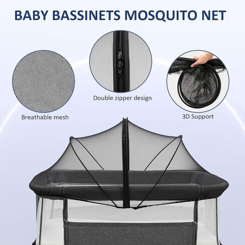 Bassinet Mosquito Net Cover to Keep Cats & Bugs Out for Baby, Two-Way Zipper, Portable Bassinet Cover with Storage Bag, Breathable Baby Mosquito Net for Travel Crib, Black in Kuwait