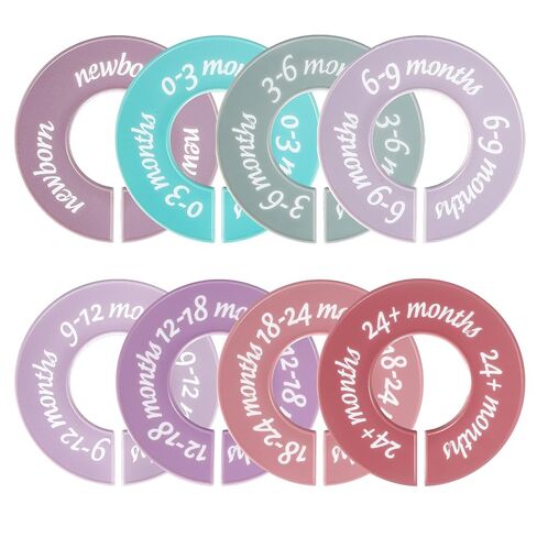 8 Pcs Baby Closet Dividers Nursery Clothes Organizer | Neutral Baby Clothes Organizer, Baby Nursery Decor Clothes Size Hanger Dividers, Clear Label for Easy Sorting, Fits Most Rods in Kuwait