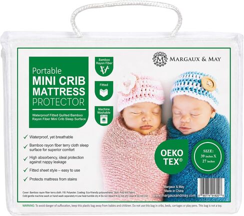Margaux & May Pack N Play Mattress Protector – 100% Waterproof Mini Crib Mattress Protector & Playard Mattress Cover, Oeko-TEX® Certified, Soft Noiseless Protection, 39" x 27" in Kuwait