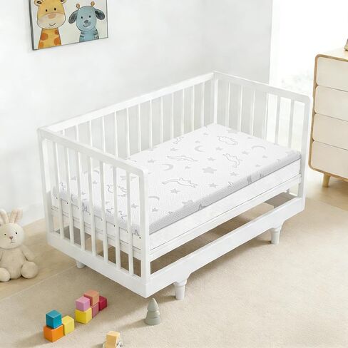 2" x 27.5" x 52" Crib Mattress Topper, High Density Foam Toddler Mattress Topper with Waterproof Cover Fits Standard Size Cribs in Kuwait