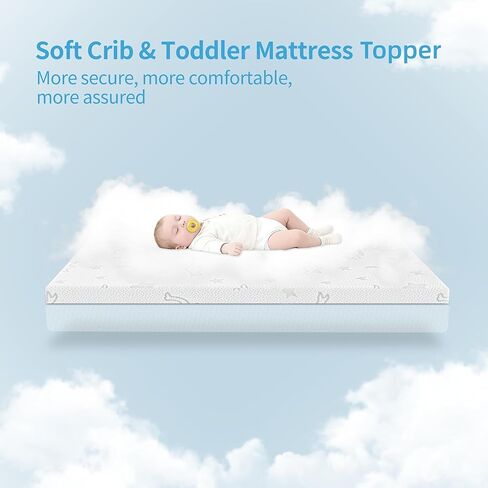 2" x 27.5" x 52" Crib Mattress Topper, High Density Foam Toddler Mattress Topper with Waterproof Cover Fits Standard Size Cribs in Kuwait