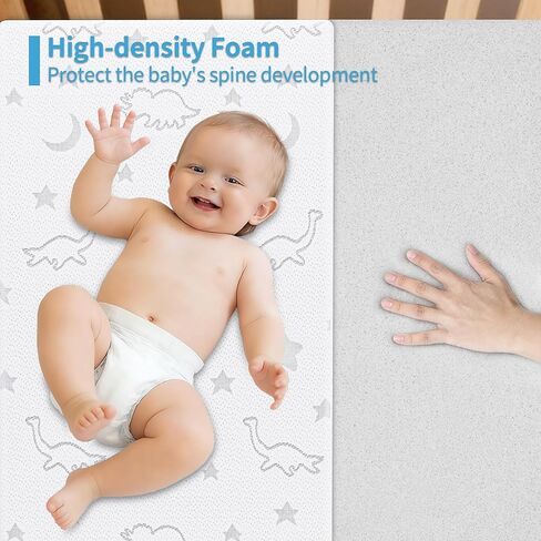2" x 27.5" x 52" Crib Mattress Topper, High Density Foam Toddler Mattress Topper with Waterproof Cover Fits Standard Size Cribs in Kuwait