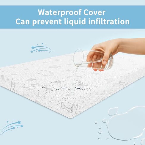2" x 27.5" x 52" Crib Mattress Topper, High Density Foam Toddler Mattress Topper with Waterproof Cover Fits Standard Size Cribs in Kuwait