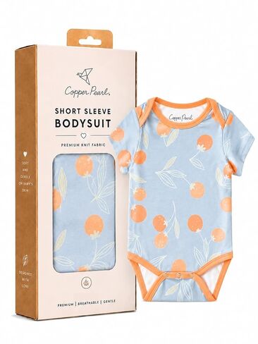 Copper Pearl Short Sleeve Bodysuit Baby: Ultra Soft Bodysuits for Newborns, Boys, Girls, and Infants - Stylish, Comfortable, Overlap Shoulders, Premium Knit Fabric - Clementine, Newborn in Kuwait